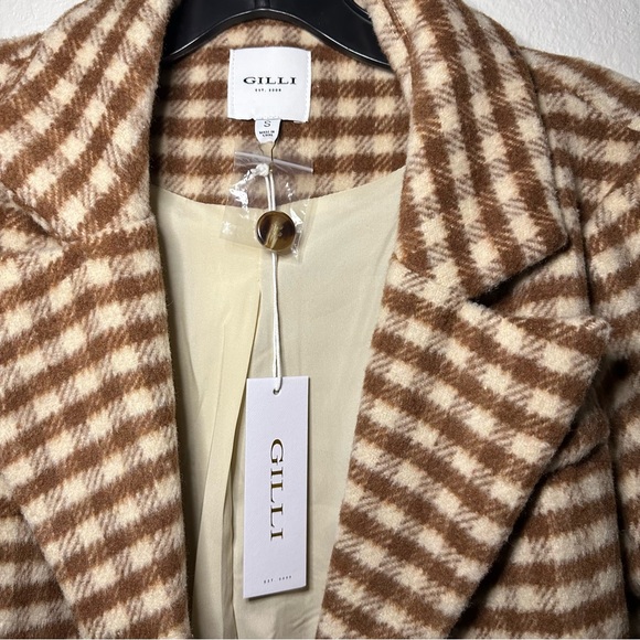 057. NWT Women's Brown Cream Check Blazer - Picture 5 of 11